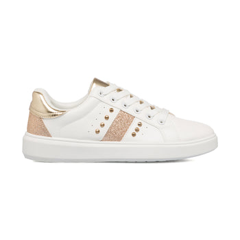 Sneakers bianche e oro da donna con borchie Lora Ferres, Donna, SKU w014001051, Immagine 0